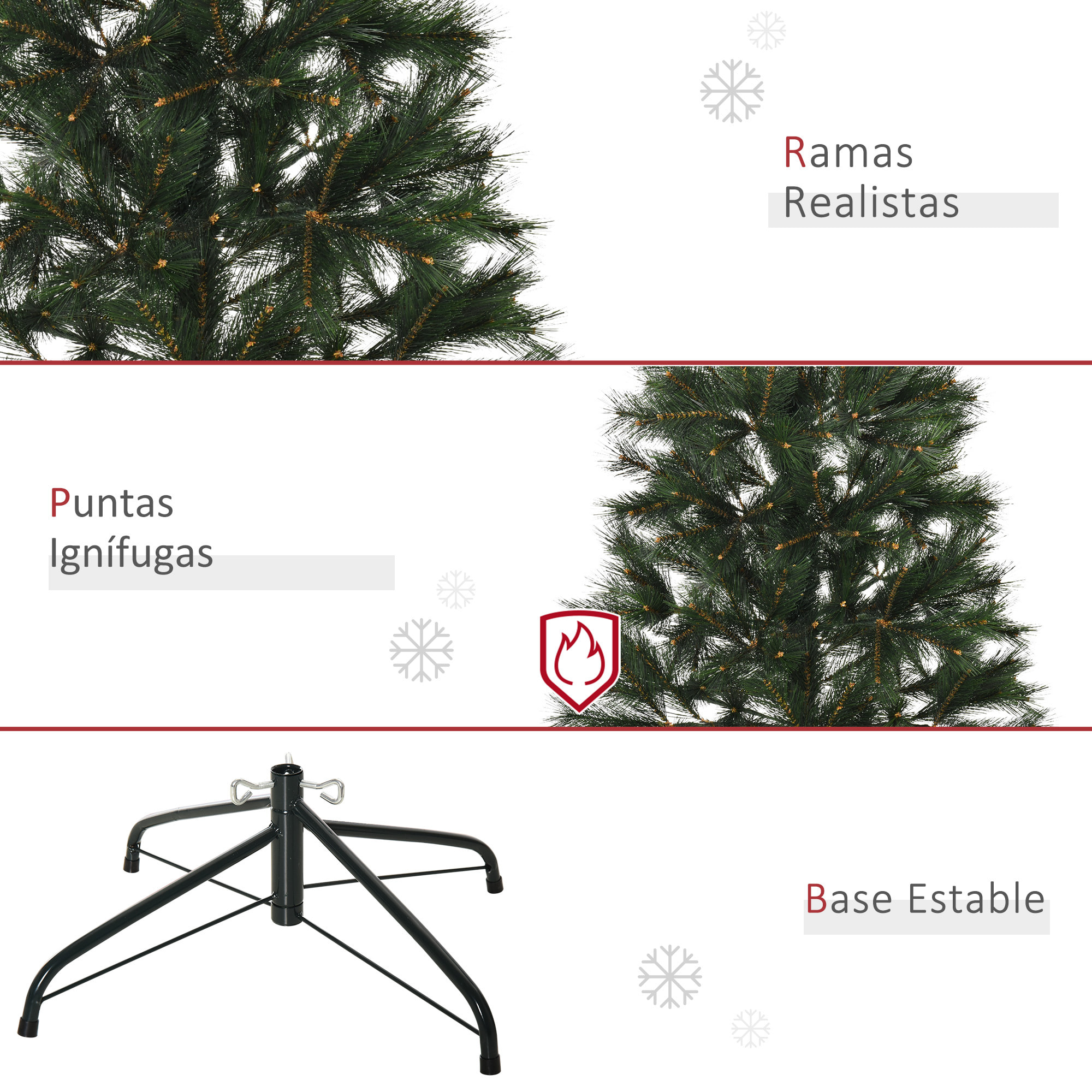 HOMCOM Árbol de Navidad 150 cm Artificial con 219 Agujas de Pino de PVC Ignífugo Base Plegable y Soporte de Acero Montaje Rápido Decoración Navideña para Interiores Verde