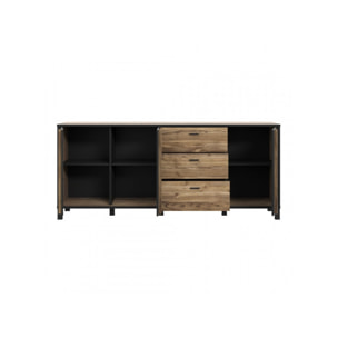 Buffet en bois effet chêne et noir style industriel L200cm - YAL