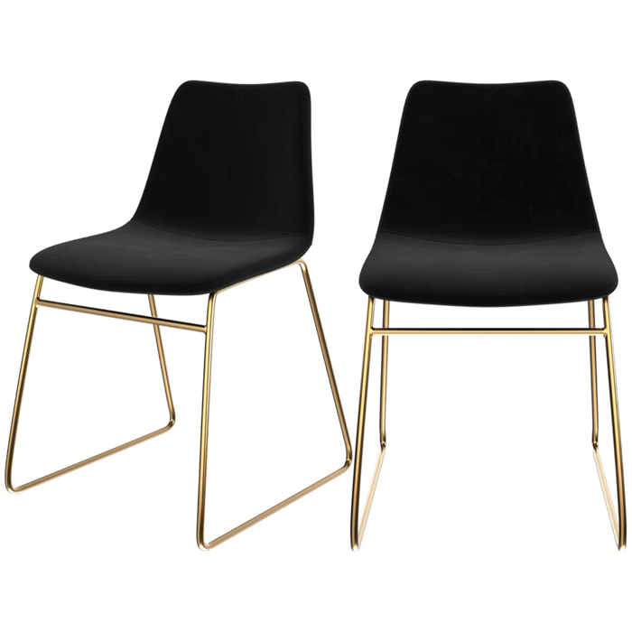 Lot de 2 chaises en velours noir et pieds en métal doré - Gaspard