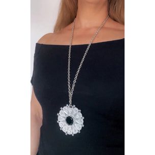 Collar largo Azca en plata chapado 10µ y cristal negro.