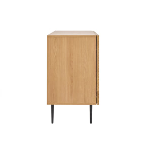 Buffet design en bois clair chêne massif gravé et métal noir 3 portes L135 cm ARCHIPEL