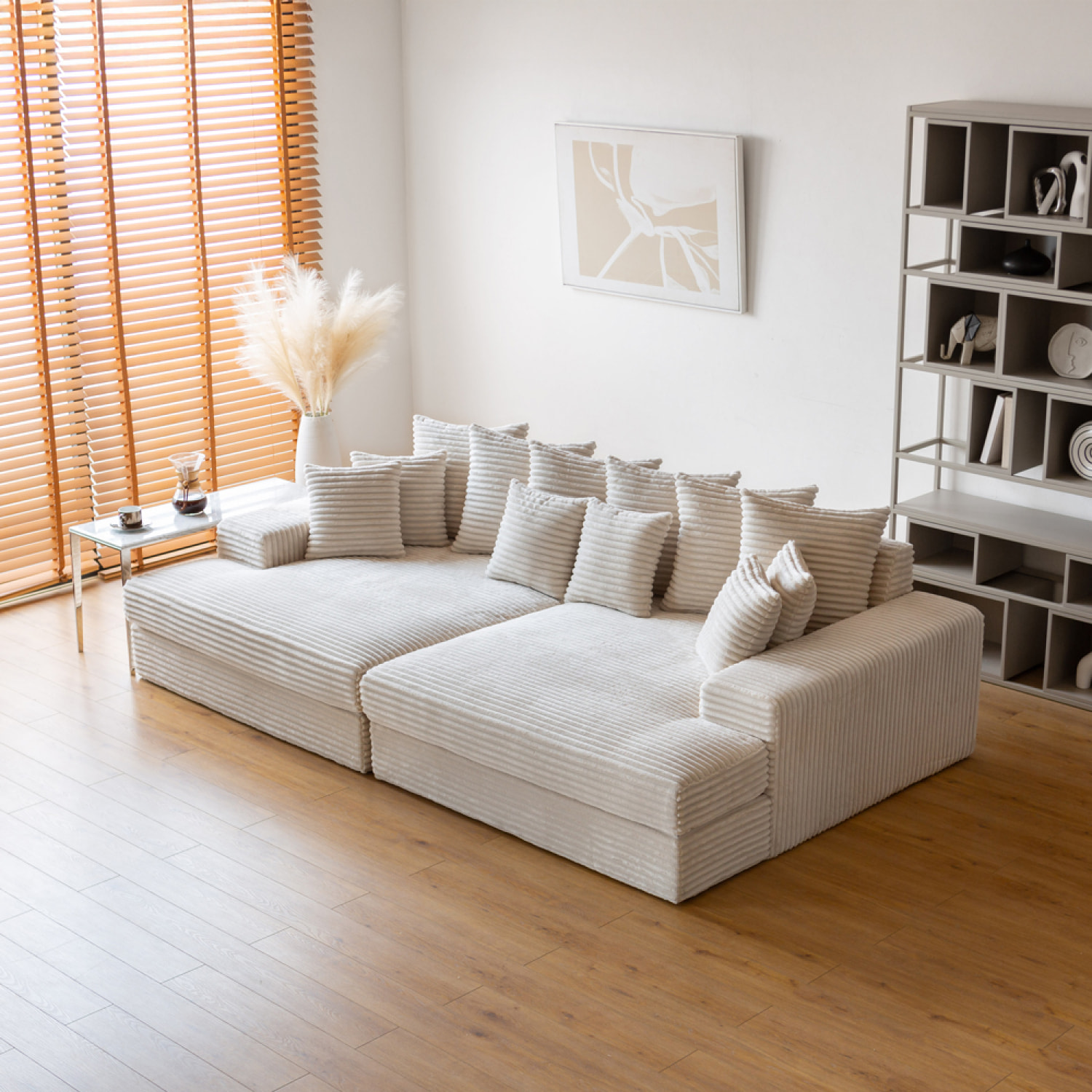 KENDARI Canapé 4 places assise profonde en velours côtelé beige