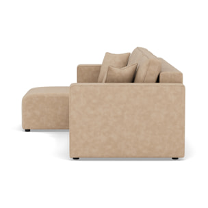 Topaze - canapé d'angle réversible 4 places convertible avec coffre en simili - Beige