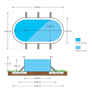 Piscine hors sol acier ovale 7,30 x 3,65 x 1,20 m aspect bois CANYON