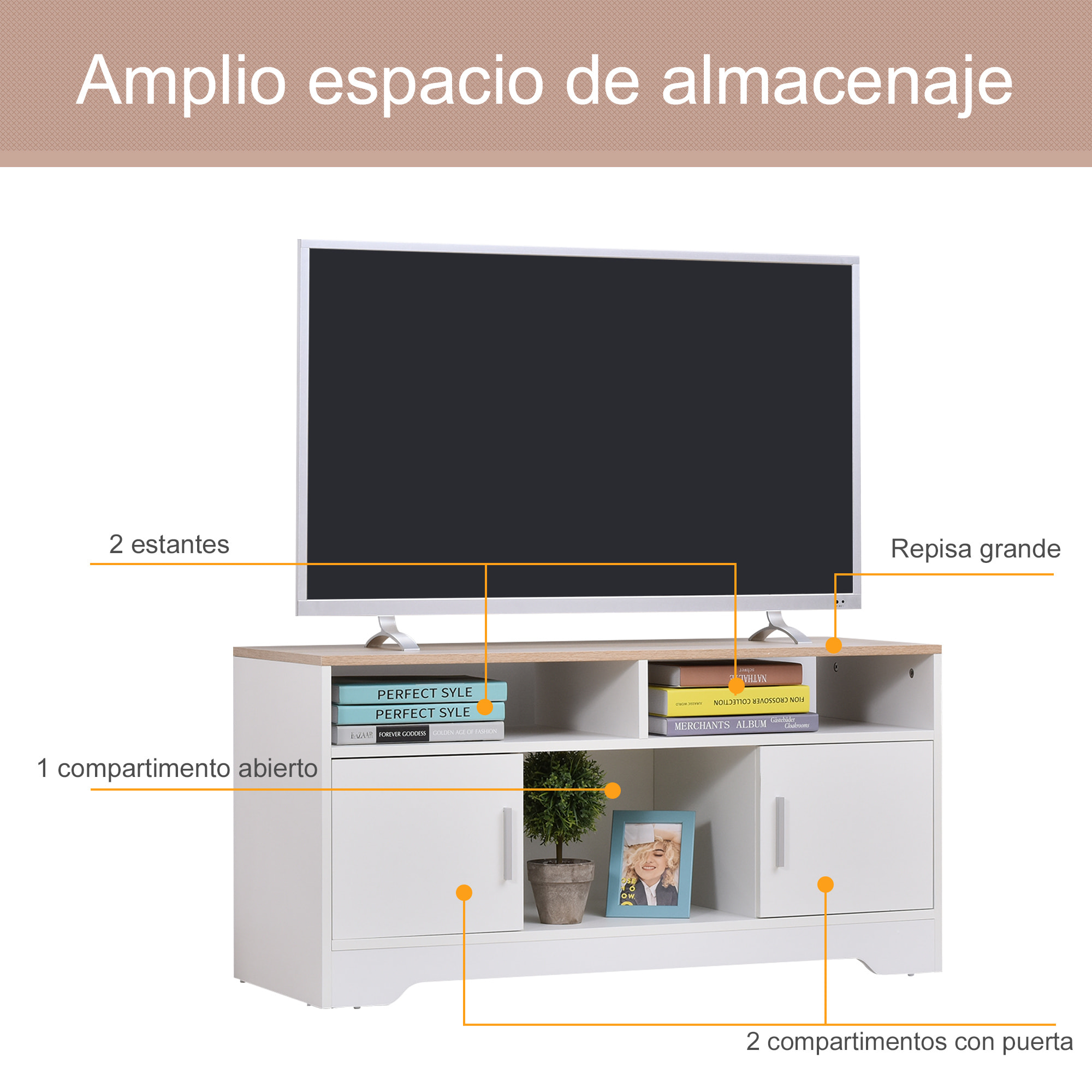 Armario para TV con Estantes Abiertos 105x40x52 cm Blanco