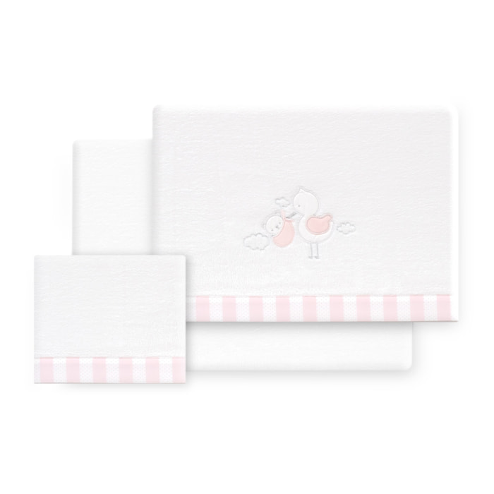 Triptico Minicuna Coralina Cigueña Oso Bco/Rosa