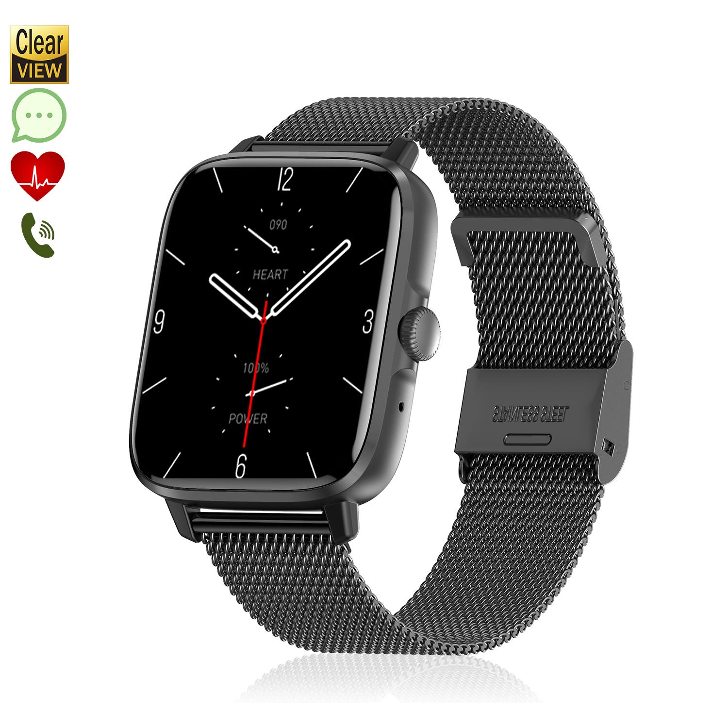 Smartwatch DT102 con pulsera de acero. Pantalla de alta resolución. Monitor cardiaco, ECG, modo multideporte. Notificaciones de APPs.