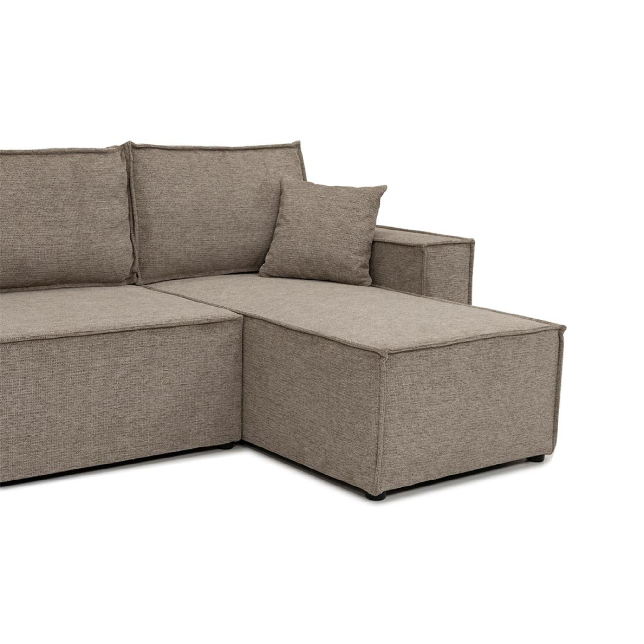 Cezanne - Canapé d'angle réversible 4 places convertible avec coffre en tissu texturé - Marron