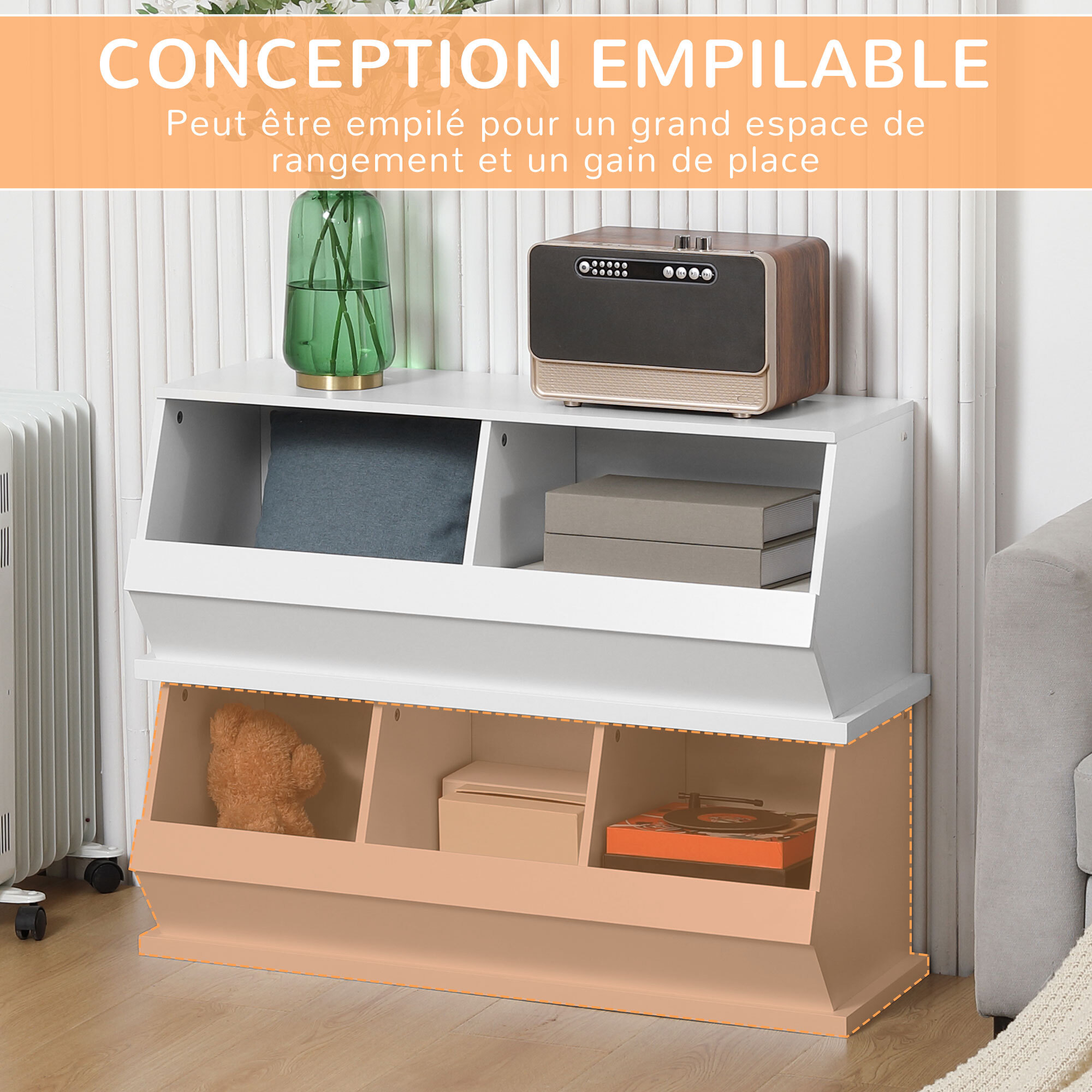 Meuble de rangement 2 casiers - dim. 90L x 36l x 35H cm - MDF blanc