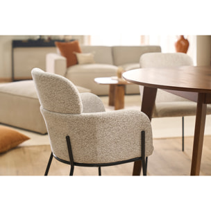 Chaise design en tissu velours chenille beige et métal noir TULUM