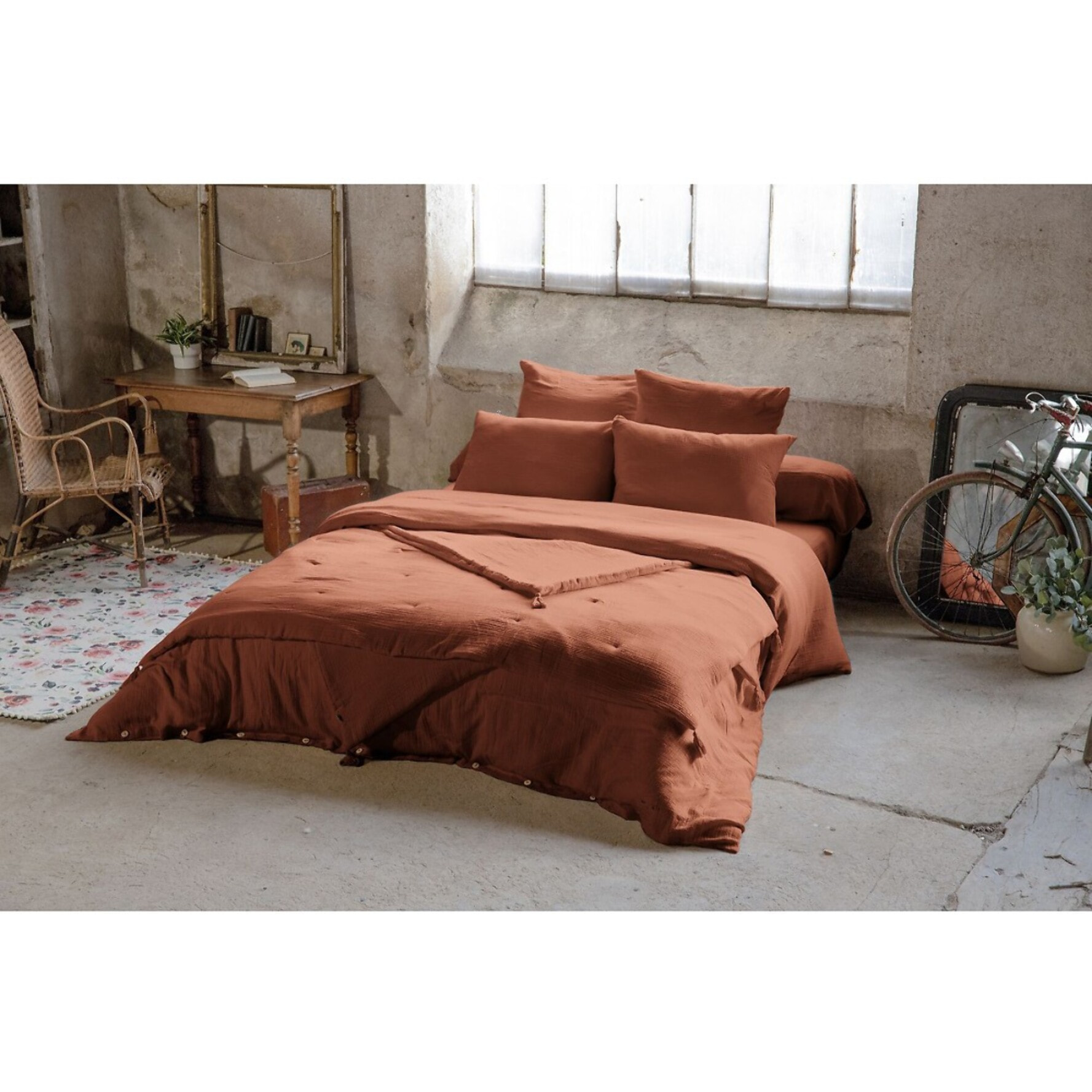 Drap Housse - Bonnet:30cm - 100% gaze De Coton Terracotta