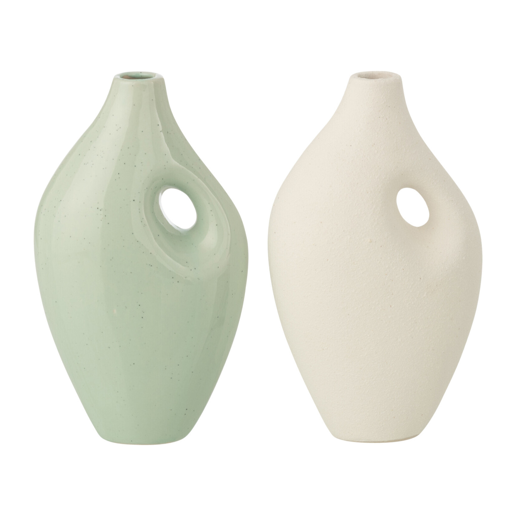 J-Line Vase Yuri Irrégulier - porcelaine - vert clair/blanc - small - 2 pièces