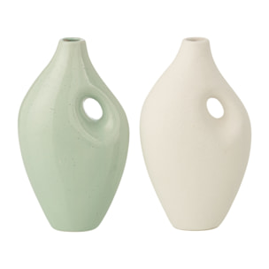 J-Line Vase Yuri Irrégulier - porcelaine - vert clair/blanc - small - 2 pièces