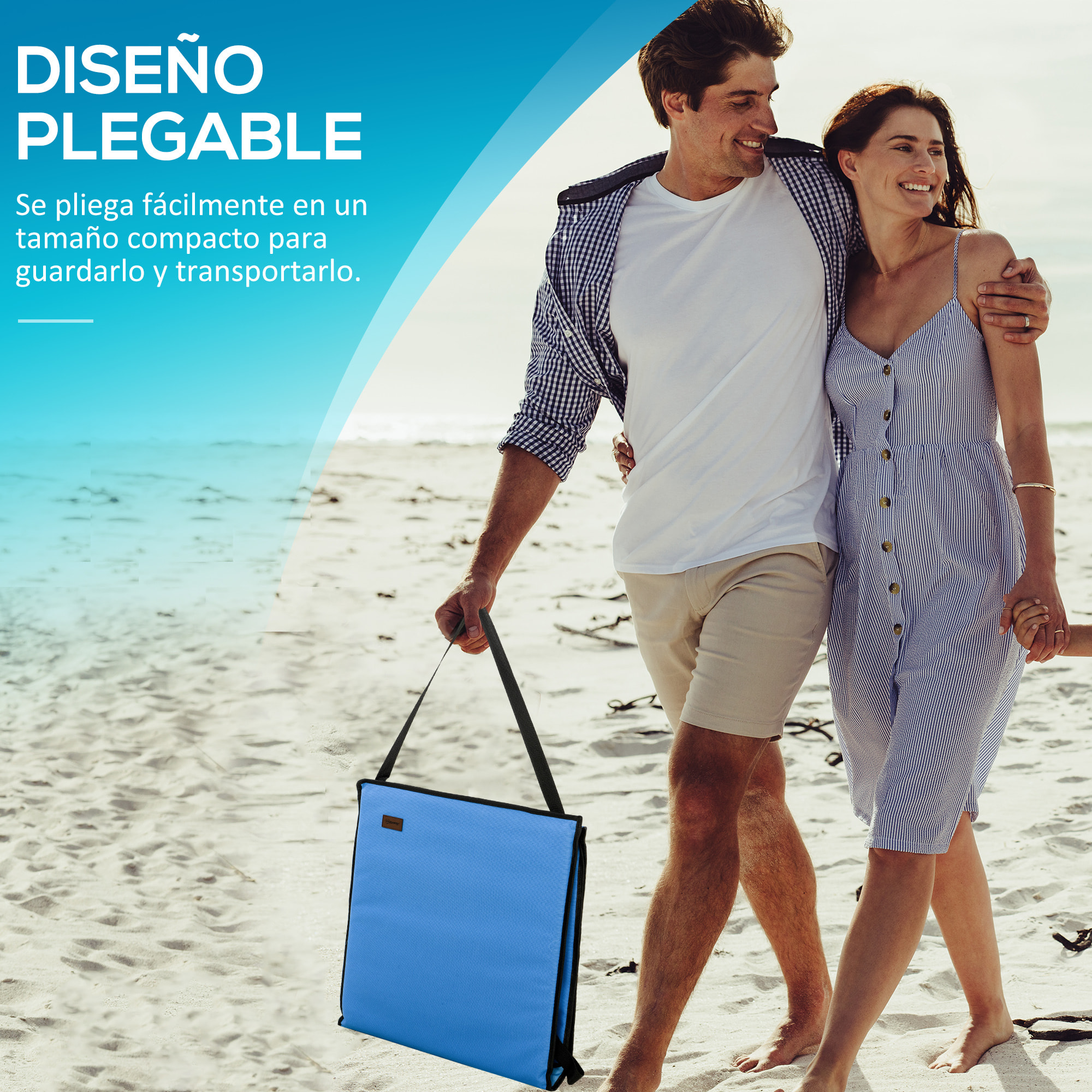 Conjunto de 2 Esterillas de Playa Plegable Esteras Acolchadas de Tela Oxford PVC 600D con Respaldo Reclinable y Bolsa de Transporte para Jardín 142x51x40 cm Azul