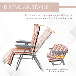 2 Tumbonas Plegables de Jardín Sillas de Gravedad Cero de Acero con Cojín Acolchado Respaldo Ajustable en 5 Posiciones y Reposapiés 60x75x65-102 cm Rayas Naranja