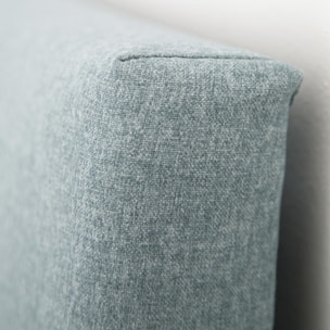 Tête de lit rembourrée en polyester avec boutons bleu de différentes tailles