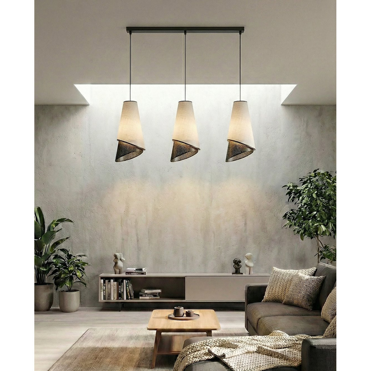 Lampada a sospensione MODA in acciaio e tessuto grigio