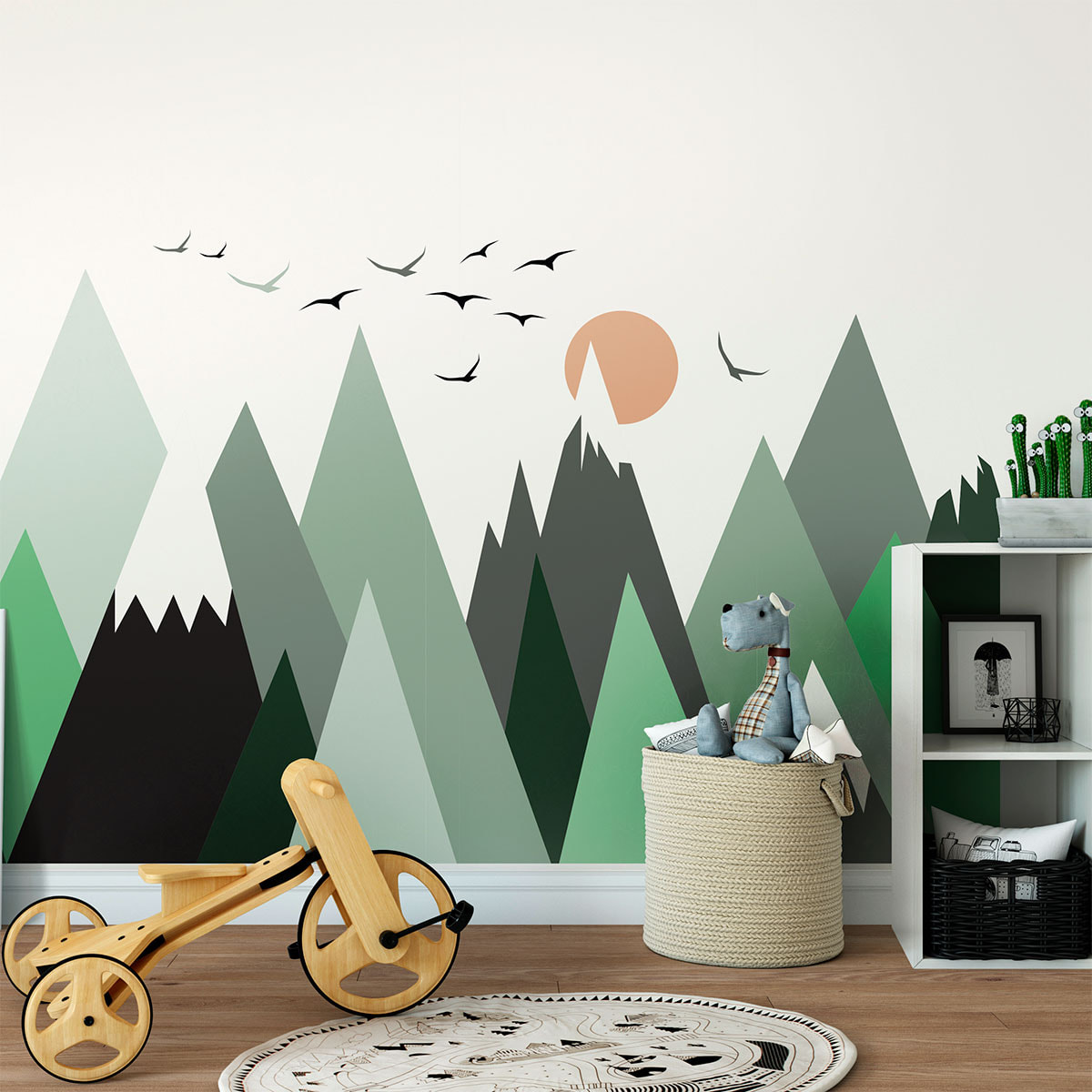 Stickers muraux enfants - Décoration chambre bébé - Autocollant Sticker mural géant enfant montagnes scandinaves NEBRASKA