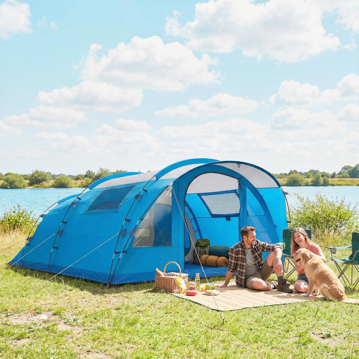 Tienda de Campaña Familiar para 4 Personas Tienda Camping Plegable Tipo Túnel con 3 Habitaciones Puerta 4 Ventanas Porche Bolsa Impermeable 3000 mm Fácil Montaje para Pescar Senderismo Azul