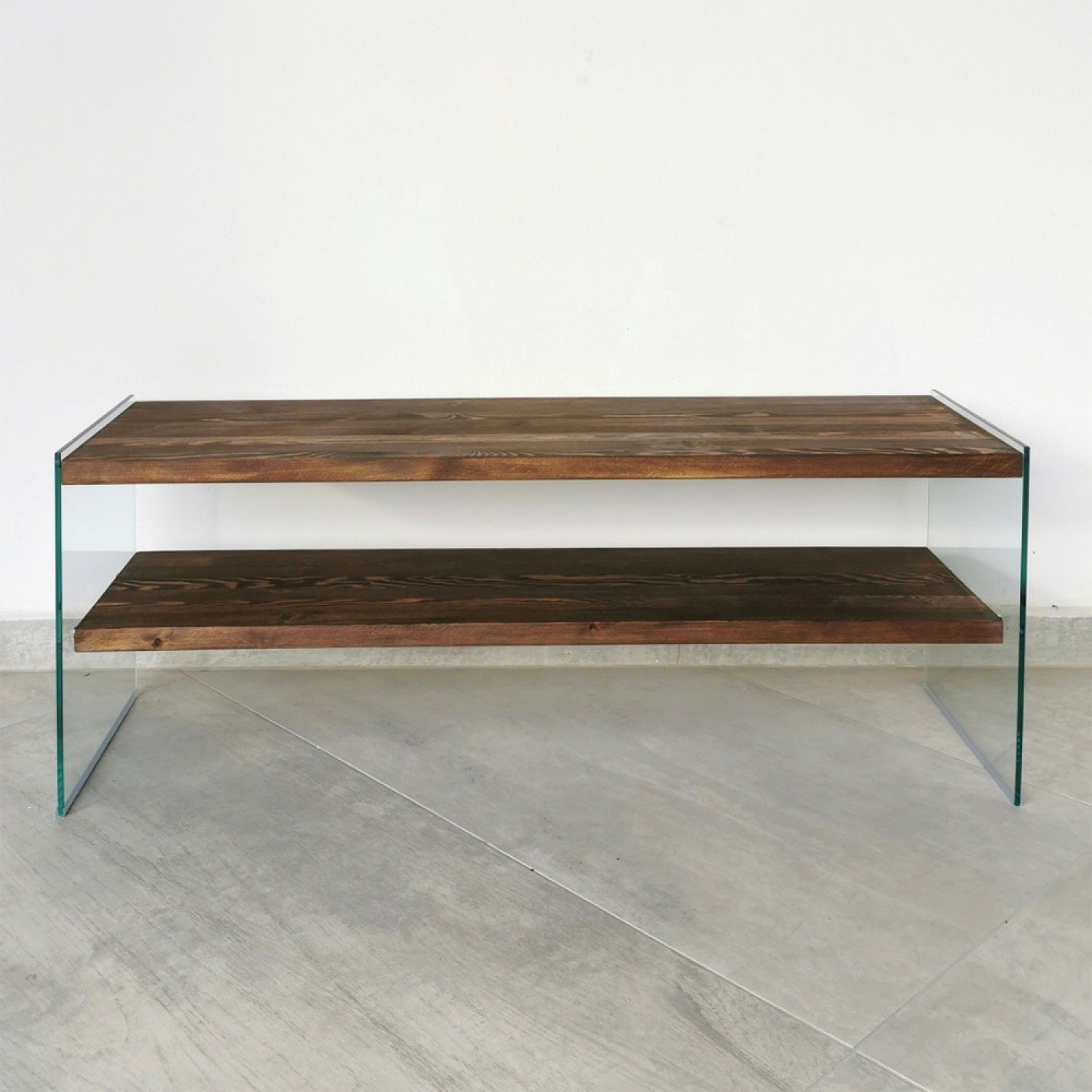 MILLO - Meuble TV contemporain verre et bois 120 cm