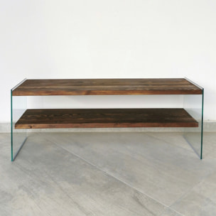 MILLO - Meuble TV contemporain verre et bois 120 cm