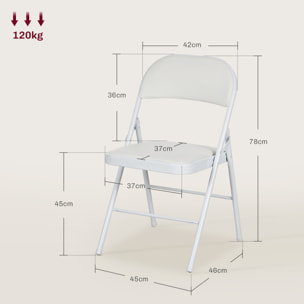 Juego de 2 Sillas Plegables Acolchadas con Respaldo y Estructura de Acero, para Salón, Comedor, Cocina, 45x46x78 cm, Blanco