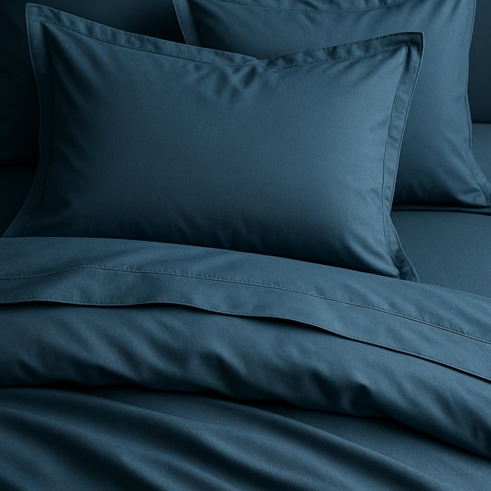 Parure Housse De Couette Uni 100% Satin de Coton - Sati - Bleu Cobalt