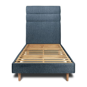 Lit avec tête de lit bandes horizontales bouclette et sommier kit Ep14