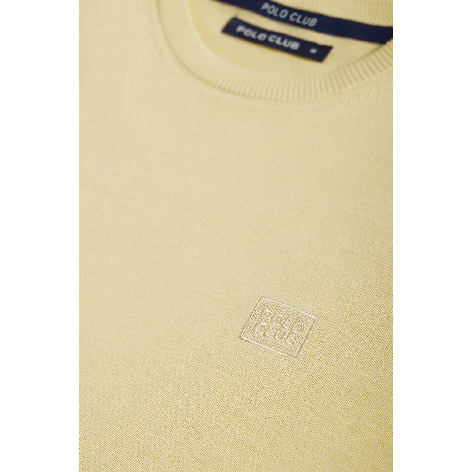 Maglione basic a girocollo giallo leggero con logo ricamato tono su tono