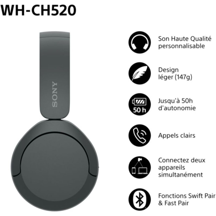 Casque SONY WH-CH520 Noir
