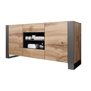 Willow - buffet bas - effet bois et gris - 2 portes, 2 tiroirs et 2 niches - 164 cm - Bois / Gris