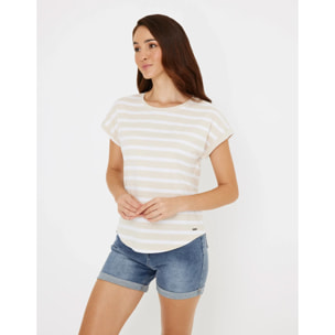 Camiseta Manga Corta de Rayas Beige - Madonna