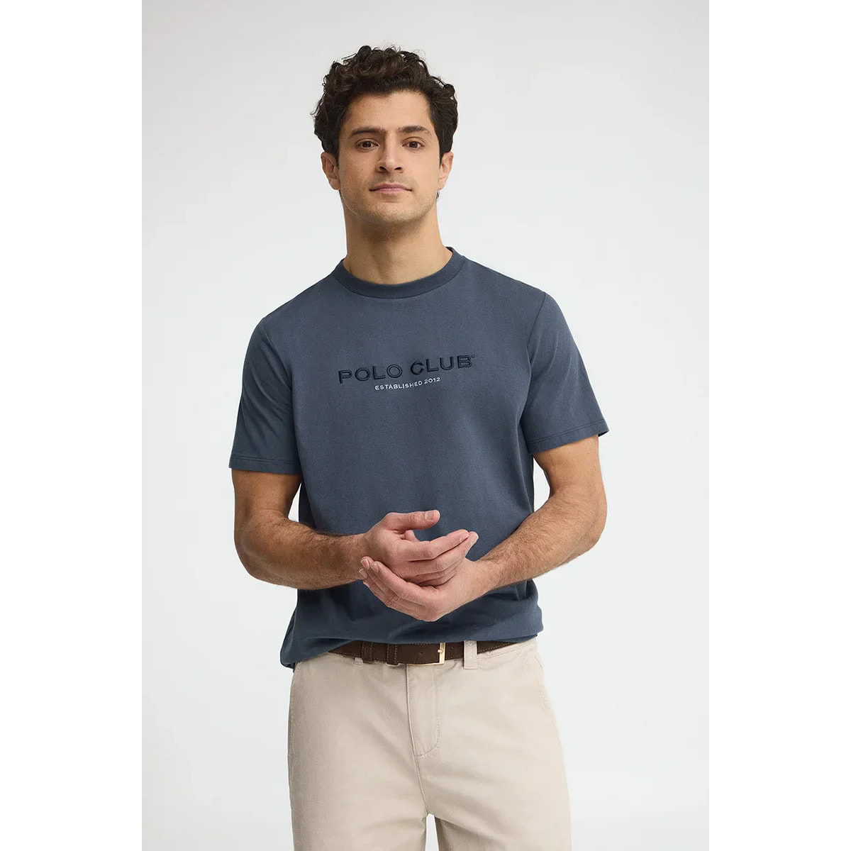 Maglietta blu denim a maniche corte con ricamo Established 2012 Polo Club