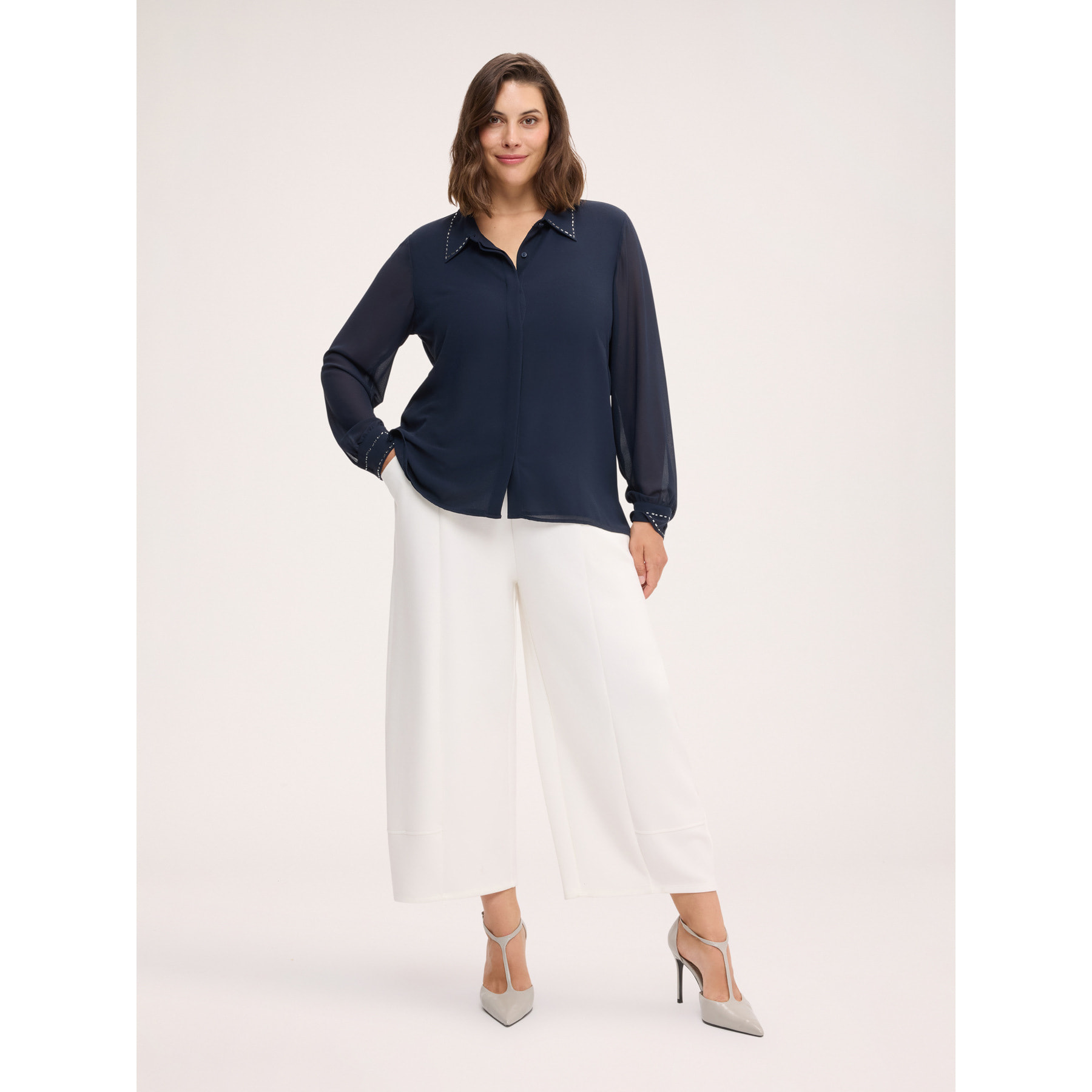 Fiorella Rubino - Camicia bimatercia con ricami - Blu