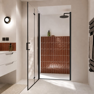 Porte de douche pivotante pliante double sens avec charnières 90x195 cm - Profilé Noir mat - ORIANA
