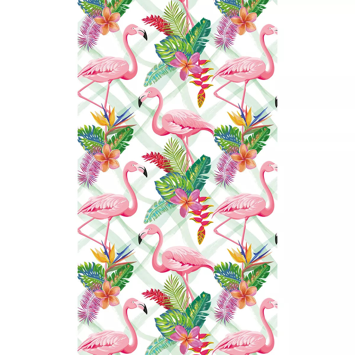 Fouta pur coton 350 g/m² imprimé rose vert Flamants tropiques