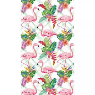 Fouta pur coton 350 g/m² imprimé rose vert Flamants tropiques