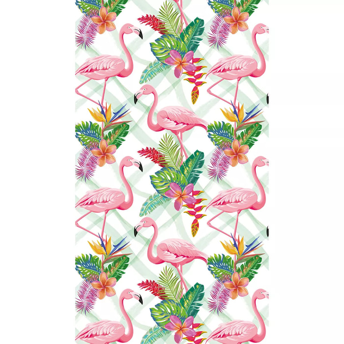 Fouta pur coton 350 g/m² imprimé rose vert Flamants tropiques