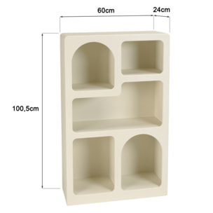 HELENA - Etagère 5 niches 60x24cm en bois peint couleur beige