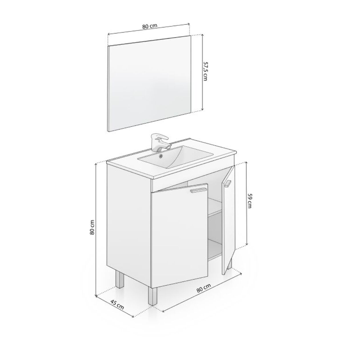 Mueble de baño con espejo Liz 80 Blanco Brillo