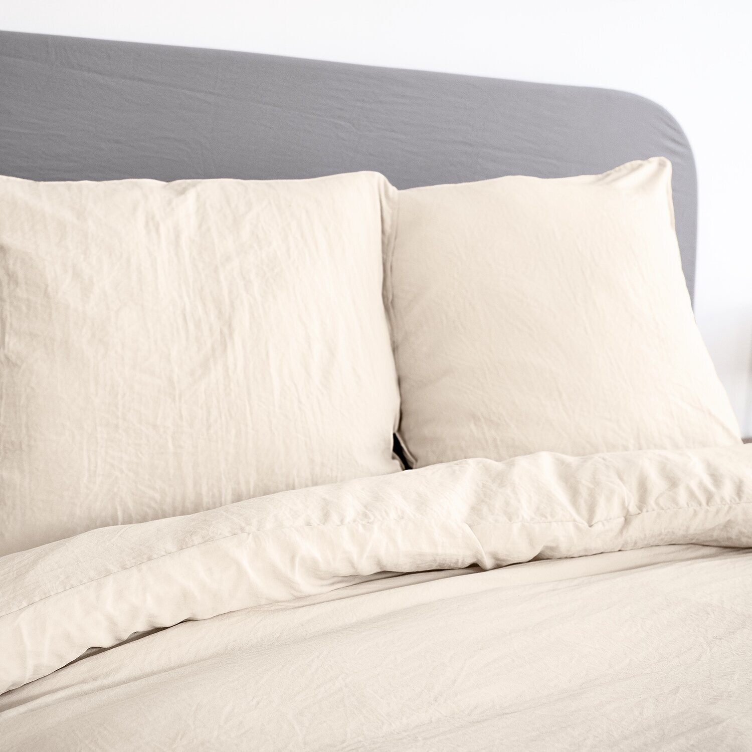 Parure housse de couette unie 100% microfibre lavée - avy - beige sable