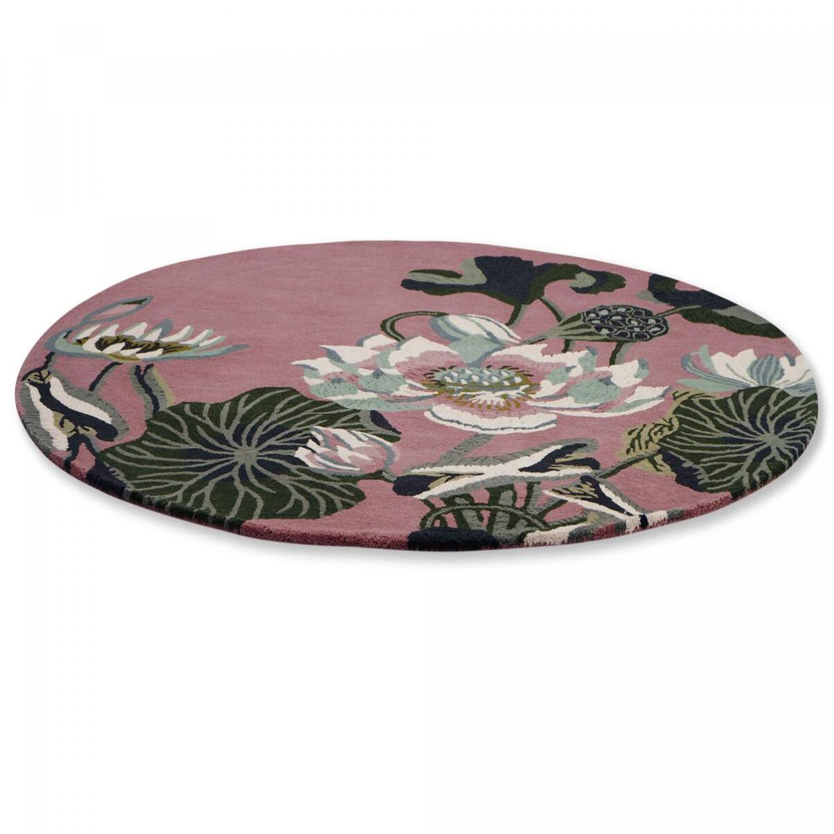 Tapis rond fait à la main en laine motif floral VAFI