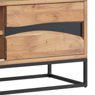 Meuble TV en bois d'acacia massif et métal 140 cm - Alabama