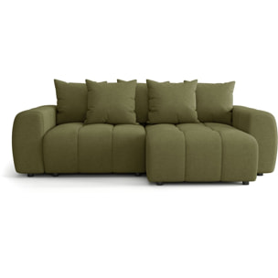 Canapé d'angle convertible réversible 4 places avec coffre de rangement en tissu chenille - RIVOLI