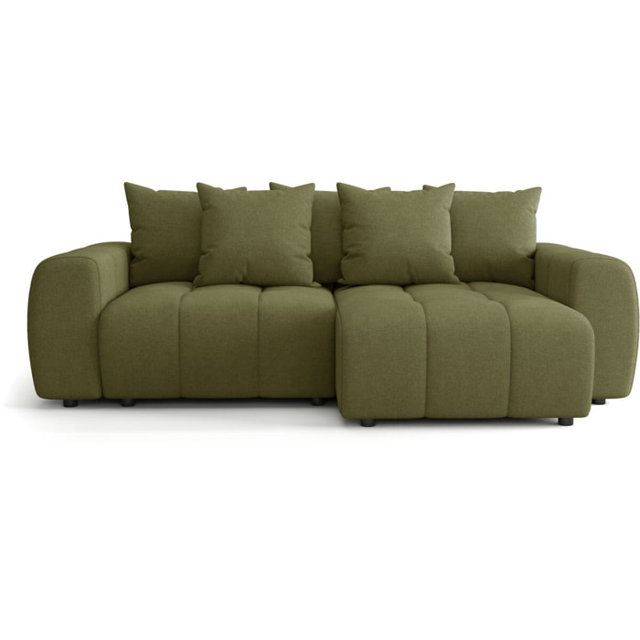 Canapé d'angle convertible réversible 4 places avec coffre de rangement en tissu chenille - RIVOLI