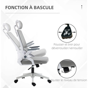 Chaise de bureau ergonomique réglable inclinable pivotante maille polyester gris