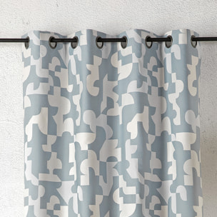 Rideau jacquard géométrique texturé rétro - Bleu