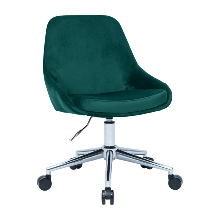 Chaise de bureau à roulettes en tissu velours bleu pétrole et acier chromé HOLO