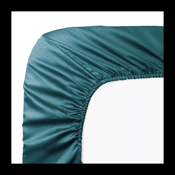 Drap housse b30 satin de coton uni vert Ava uni canard