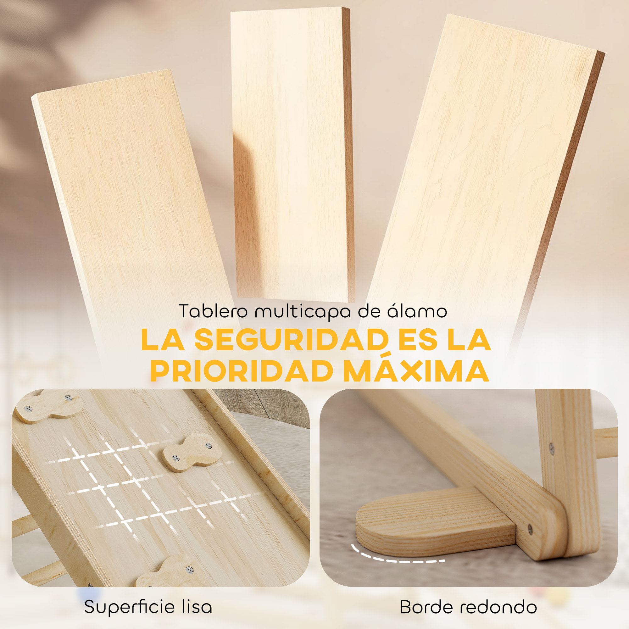 6 en 1 Triángulo de Escalada Montessori, Estructura de Escalada de Madera con Plataforma, Anillos y Tobogán, para Deslizarse o Escalar, para Niños de 18-48 Meses, Interiores, Natural